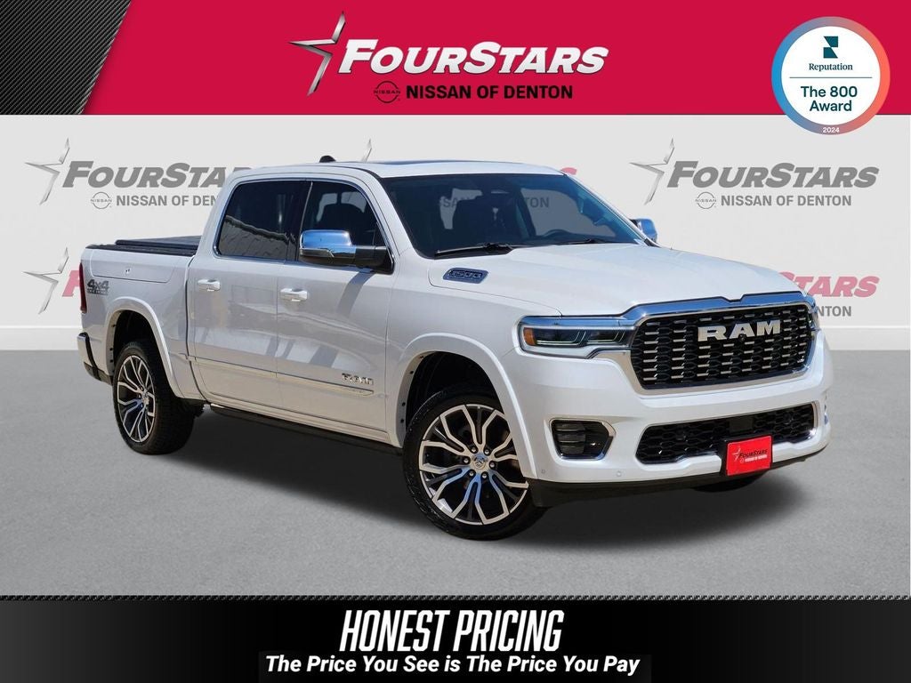 2026 RAM 1500 Tungsten in Ivory White Tri-Coat Pearlcoat — front three-quarter view