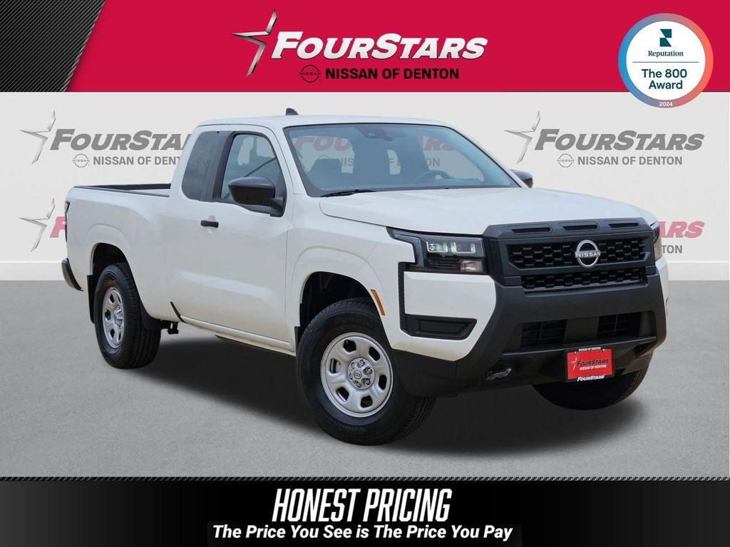2026 Nissan Frontier S in Glacier White — front three-quarter view