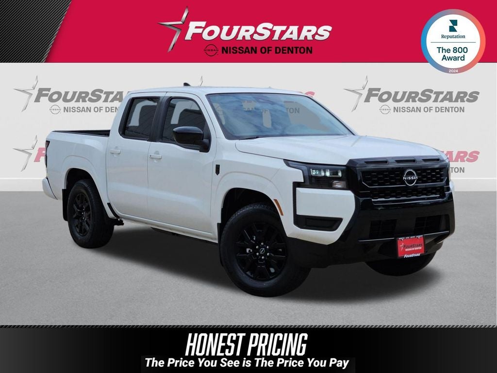 2026 Nissan Frontier SV in Glacier White — front three-quarter view