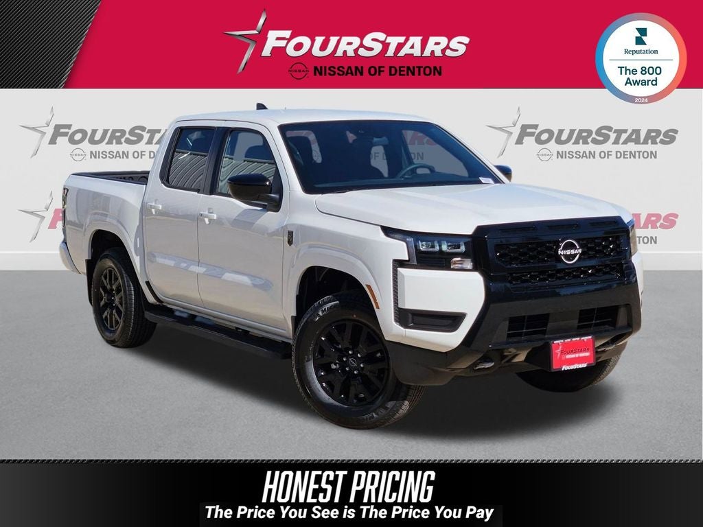 2026 Nissan Frontier SV in Glacier White — front three-quarter view