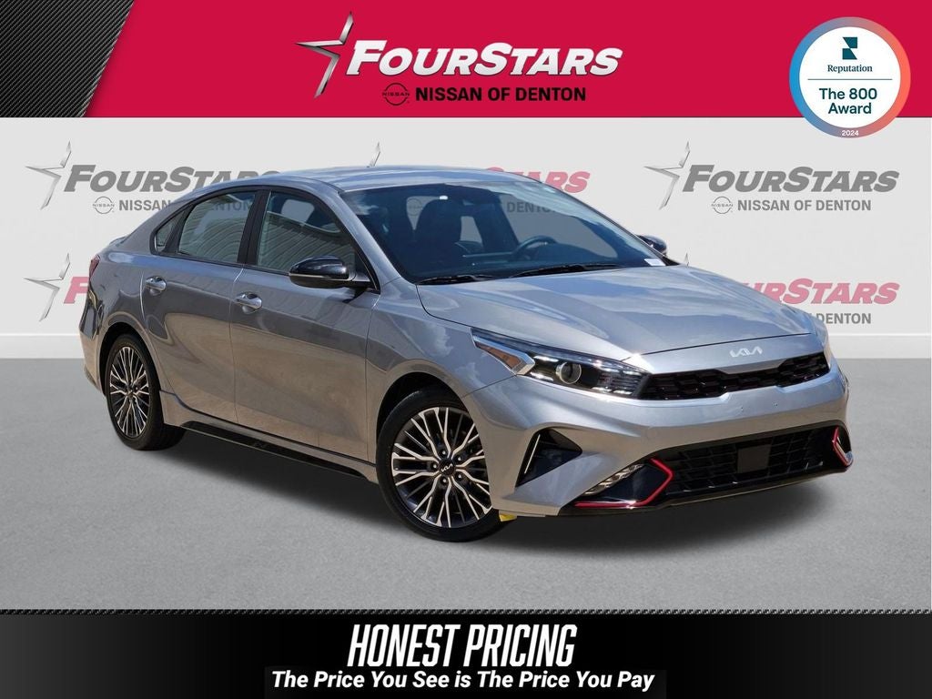 2023 Kia Forte GT-Line in Steel Gray — front three-quarter view