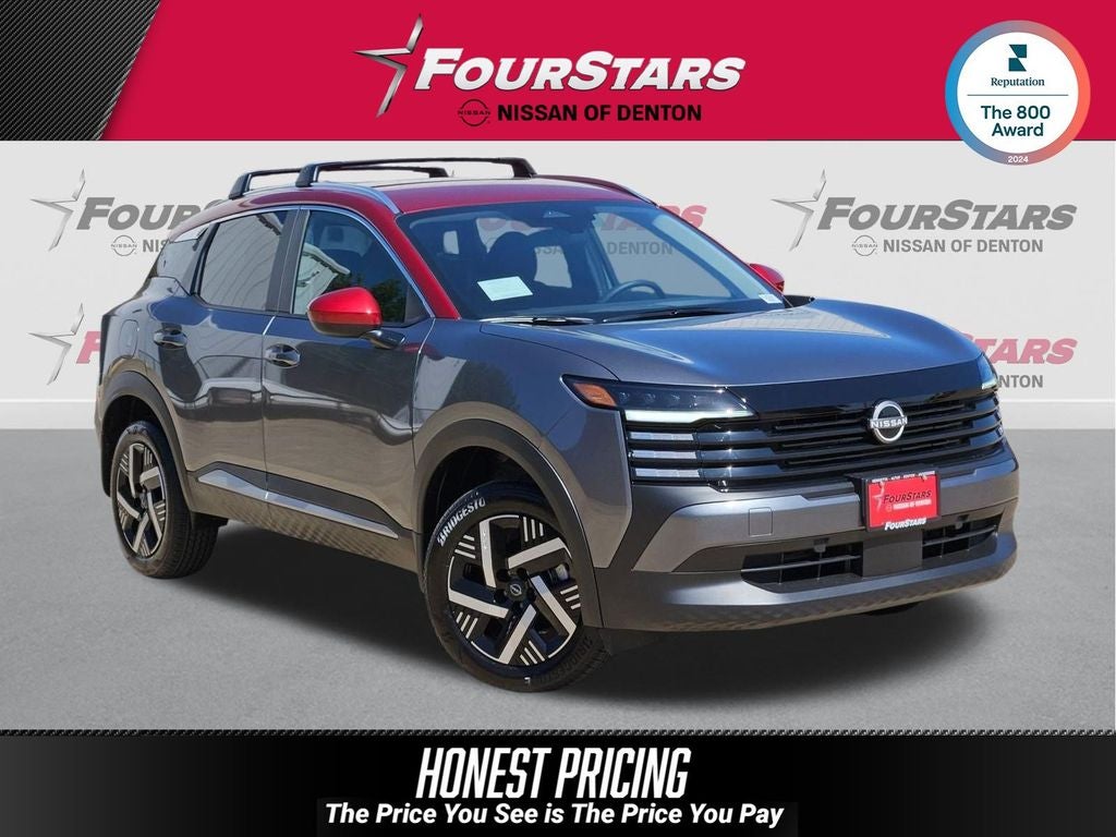 2026 Nissan Kicks SV in Gun Metallic/Scarlet Ember Tintcoat — front three-quarter view