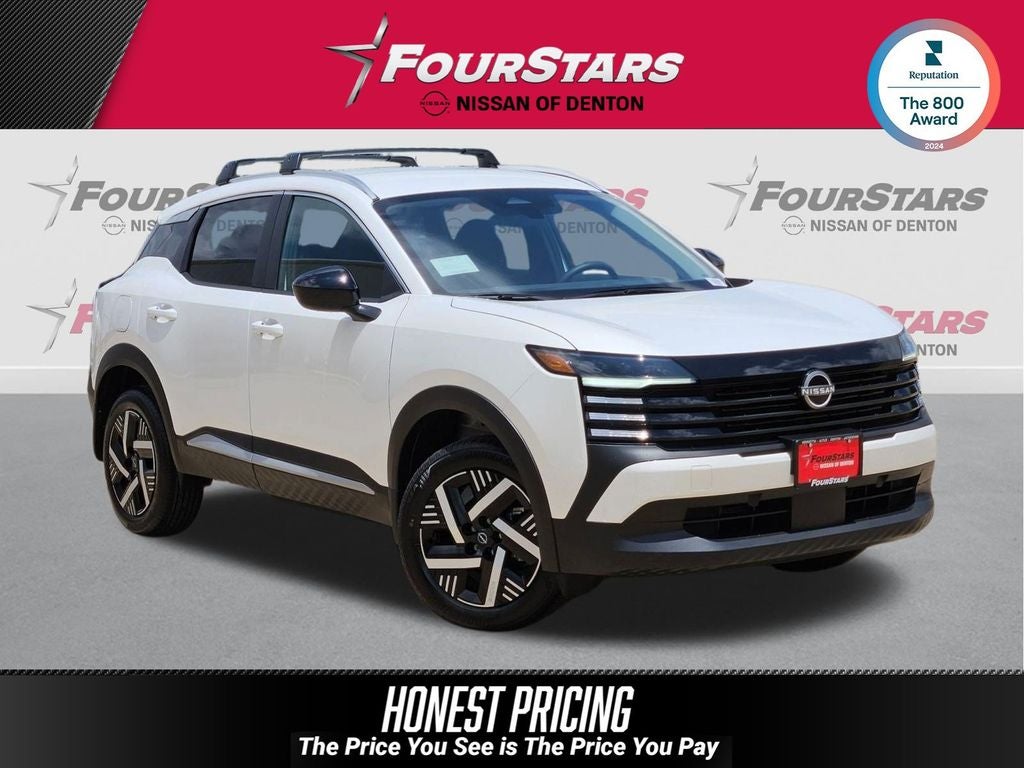 2026 Nissan Kicks SV in Aspen White Tricoat — front three-quarter view