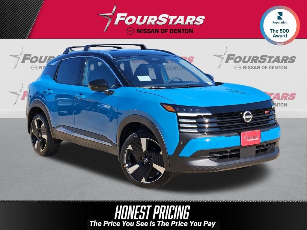 2026 Nissan Kicks SR in Arctic Ice Blue/Black — front three-quarter view