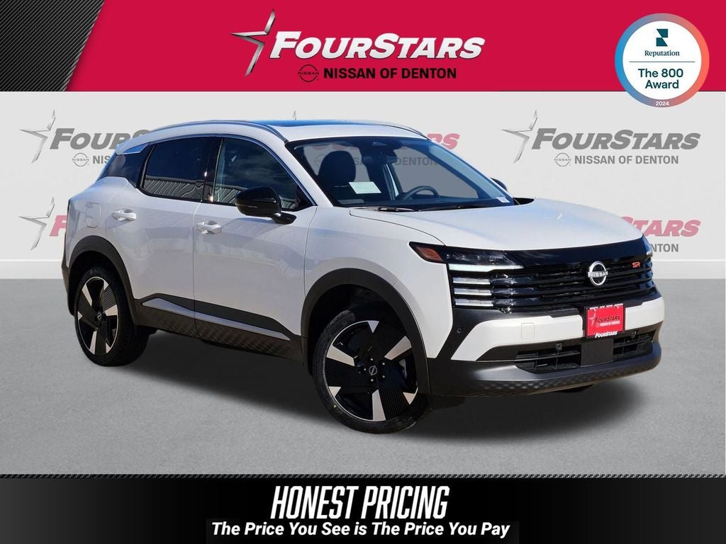 2026 Nissan Kicks SR in Aspen White Tricoat — front three-quarter view