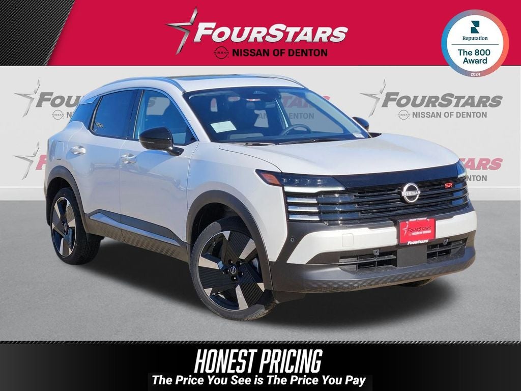 2026 Nissan Kicks SR in Aspen White Tricoat — front three-quarter view