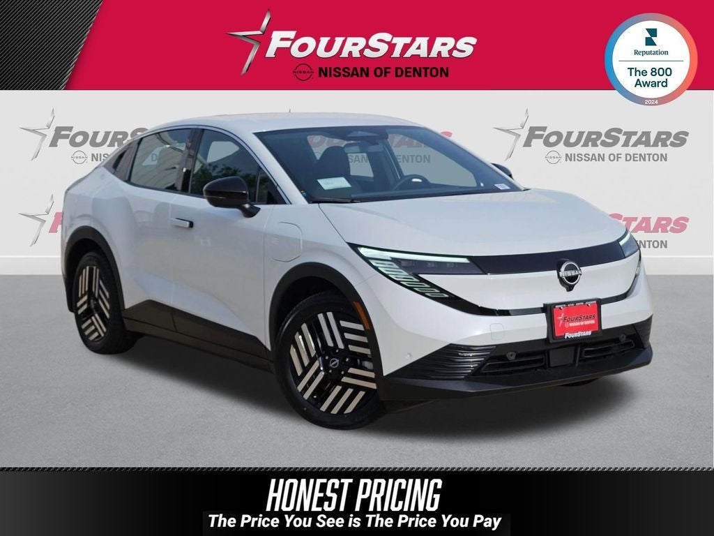 2026 Nissan Leaf SV+ in Everest White Pearl Tricoat — front three-quarter view