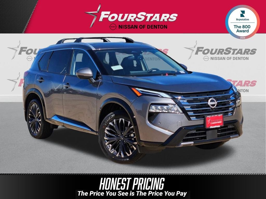 2026 Nissan Rogue Platinum in Gun Metallic — front three-quarter view